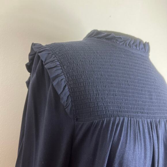 Boden Navy Blue Long Sleeve Blouse Ruffle Smock High Neck - Picture 9 of 11